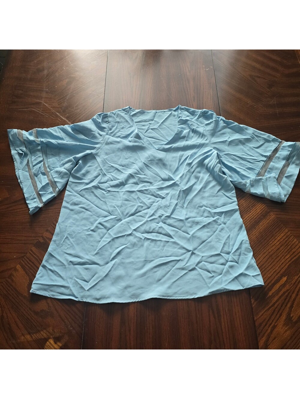 Light Blue V Neck Bell Sleeve Blouse XL